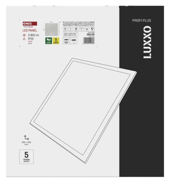 EMOS Lighting LED panel LUXXO backlit 60×60, čtvercový vestavný bílý, 22W neutr. b. UGR