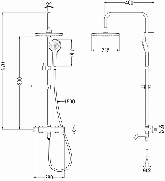 Mexen KX05 sprchový set s termostatickou vanovou baterií Kai, černá, 779000591-70
