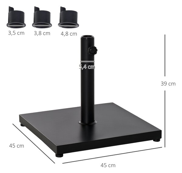 Outsunny Stojan na deštník, Držák deštníku, Základna pro deštník, pro Ø35 mm, Ø38 mm, Ø48 mm, Kov, Černá, 45 x 45 x 39 cm | Aosom