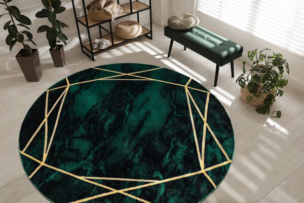 Dywany Łuszczów, Kusový koberec Emerald 1022 green and gold kruh, 120x120 (průměr) kruh, zelená, ložnice