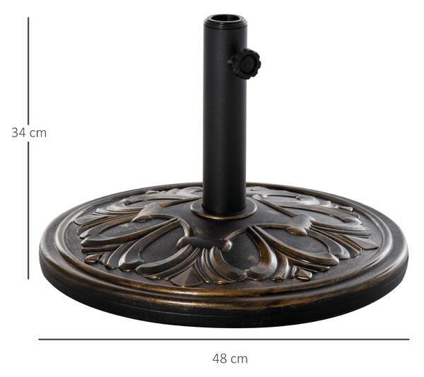 Stojan na slunečník Outsunny 13 kg – Stojan na slunečníky s držákem pro tyče průměru 35 mm/38 mm/48 mm do zahrady, na balkon, starožitný bronz | Aosom