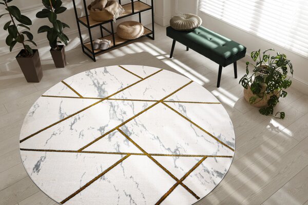 Dywany Łuszczów, Kusový koberec Emerald geometric 1012 cream and gold kruh, 120x120 (průměr) kruh, bílá, ložnice