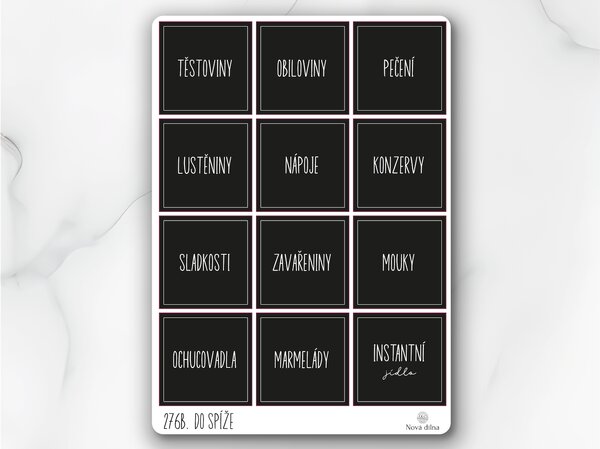 Etikety na organizéry do spíže 60x60 mm 12ks Barva: Černá