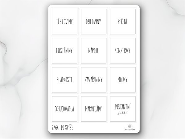 Etikety na organizéry do spíže 60x60 mm 12ks Barva: Černá
