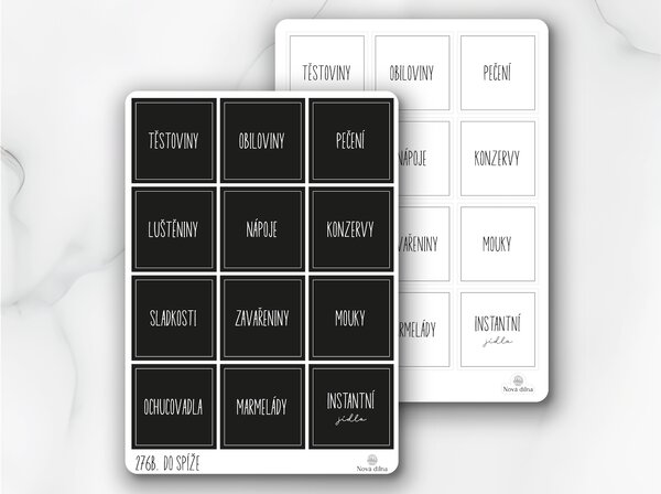 Etikety na organizéry do spíže 60x60 mm 12ks Barva: Černá