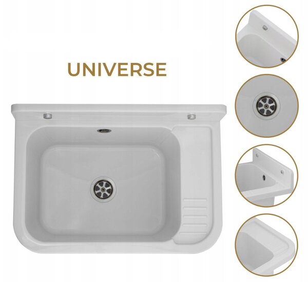 Gamma Universe, univerzální plastová výlevka 50x34x31 cm + sifon, 1-komorová, bílá, GMA-KGK50-WH