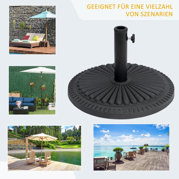 Základna pro slunečník Outsunny 14 kg, kulatá, držák slunečníku, váha pro slunečník s průměrem pólů 35-48 mm, pro balkon, terasu, zahradu, černá | Aos