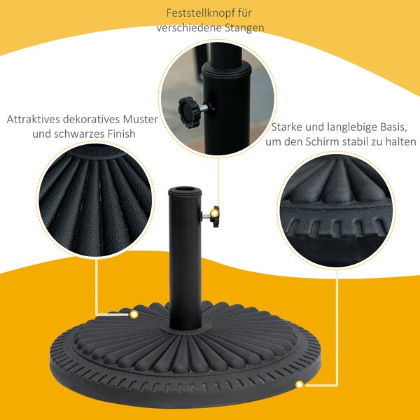 Základna pro slunečník Outsunny 14 kg, kulatá, držák slunečníku, váha pro slunečník s průměrem pólů 35-48 mm, pro balkon, terasu, zahradu, černá | Aos
