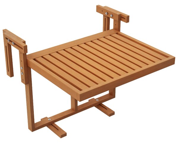 Závěsný balkonový stůl Outsunny, skládací balkonový stůl, stůl s nastavitelnou výškou, nosnost až 20 kg, pro terasu, zahradu, borovice, 68 x 65 cm, te