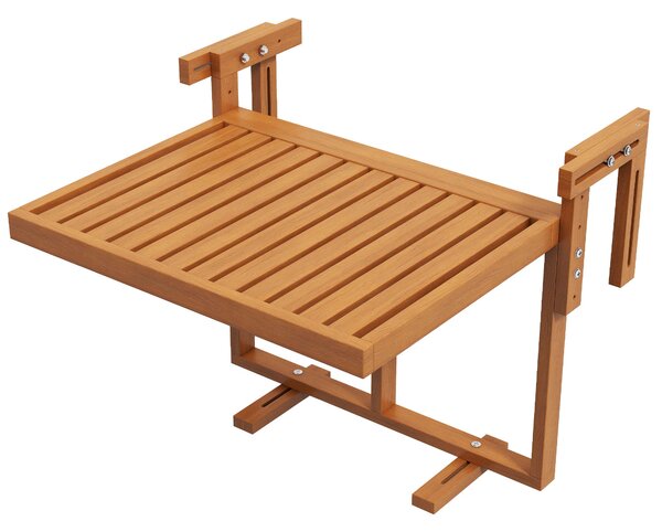 Závěsný balkonový stůl Outsunny, skládací balkonový stůl, stůl s nastavitelnou výškou, nosnost až 20 kg, pro terasu, zahradu, borovice, 68 x 65 cm, te