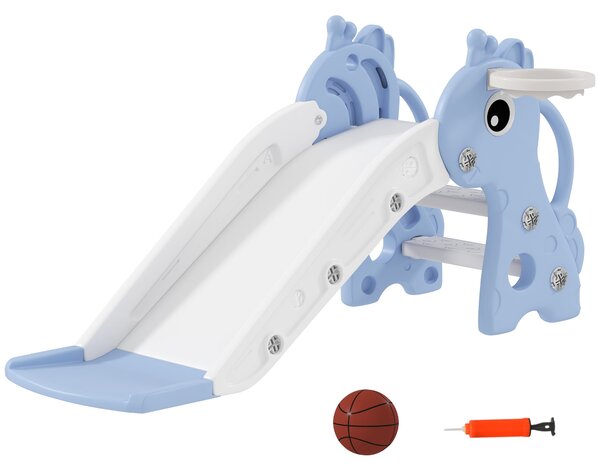 Dětská skluzavka AIYAPLAY s basketballovým košem pro batolata, plastová skluzavka do interiéru i exteriéru pro děti od 1 do 3 let, modrá | Aosom
