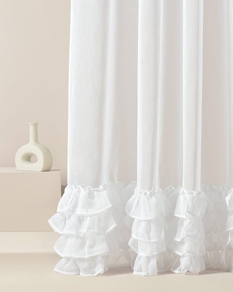 Room99 Záclona na kroužcích Flavia s volánmi Jednobarevná Barva: Bílá, Velikost: 140 x 260 cm