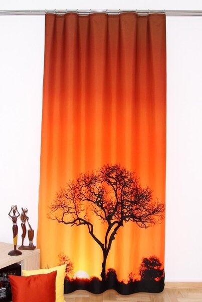 Luxusní hotový závěs oranžový se stromem 160 x 250 cm