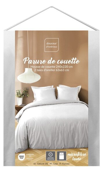 Bílé 3dílné povlečení na dvoulůžko/prodloužené z mikrovlákna 240x220 cm Liam – douceur d'intérieur