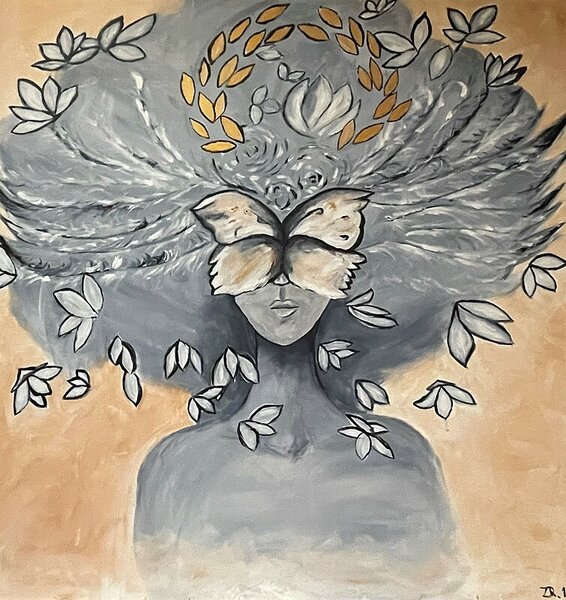 Ručně malovaný obraz od Zuzana Ridzoňová - "Metamorfoza", rozměr: 100 x 100 cm