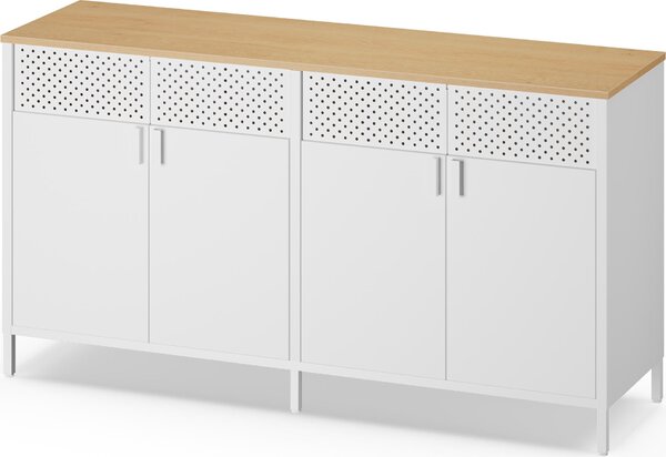 SONGMICS Kovová skříň, úložná skříň, s nastavitelnými policemi, 40 x 141 x 76 cm, bílo-béžová