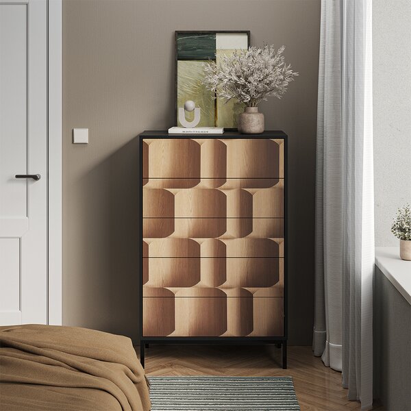 Komoda Vicco Eliza Černá/dubová 76 x 120 cm s 5 zásuvkami, Model 55176