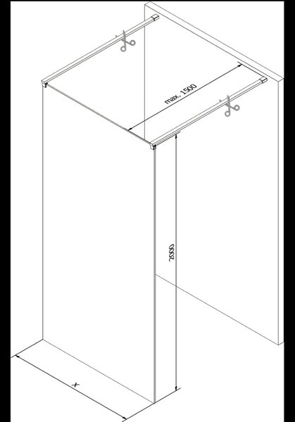 Mexen Kioto, průchozí sprchová zástěna 100 x 200 cm, 8mm sklo námraza, 2x černá stabilizační rozpěra, 800-100-002-70-30