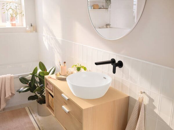 Hansgrohe Rebris S - Páková umyvadlová baterie pod omítku, montáž na stěnu s výtokem 20 cm, matná černá 72528670
