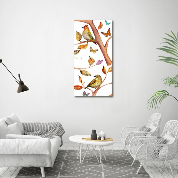 Vertikální Foto obraz na plátně Ptáci motýli listí ocv-126221469