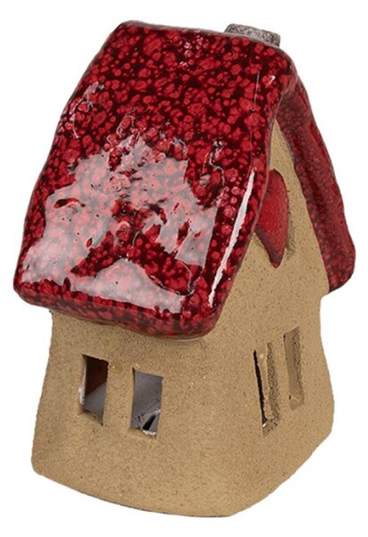 Keramický domeček na svíčku s červenou střechou a srdcem Sevrin III – 10x8x13 cm