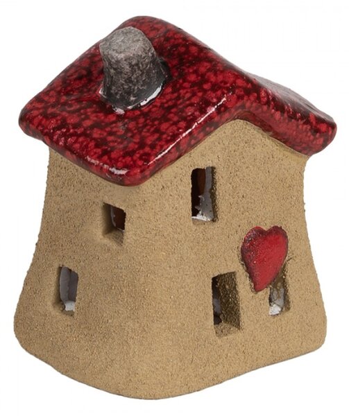 Keramický domeček na svíčku s červenou střechou a srdcem Sevrin IV – 7x6x8 cm