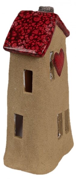 Keramický domeček na svíčku s červenou střechou a srdcem Sevrin I – 10x7x19 cm