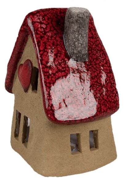 Keramický domeček na svíčku s červenou střechou a srdcem Sevrin II – 12x9x16 cm