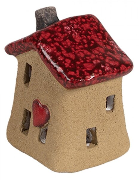 Keramický domeček na svíčku s červenou střechou a srdcem Sevrin IV – 7x6x8 cm