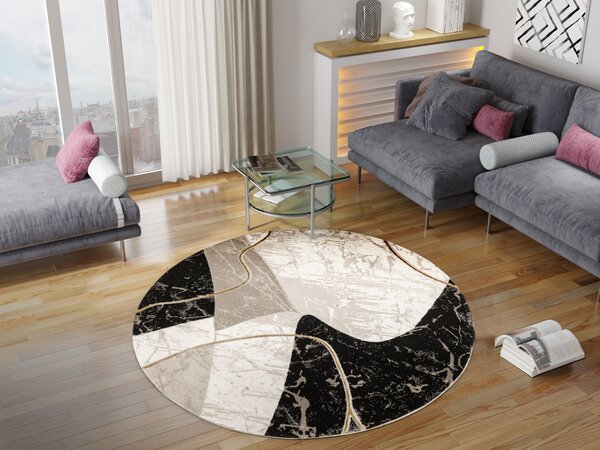 Makro Abra Kulatý moderní koberec Kashmir KR205S Abstraktní černý žlutý krémový Rozměr: průměr 120 cm