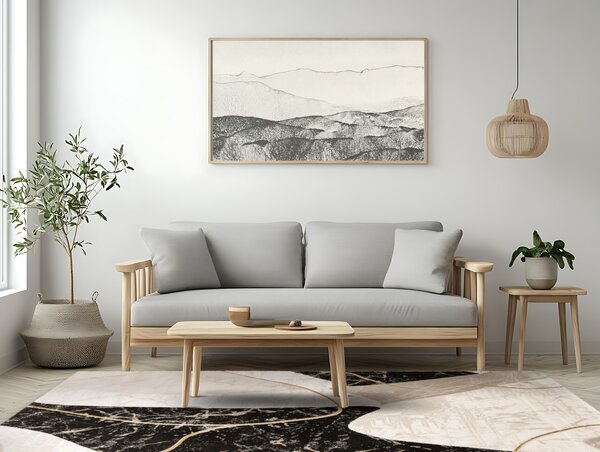 Makro Abra Kusový moderní koberec Kashmir KR205S Mramor černý žlutý krémový Rozměr: 100x200 cm