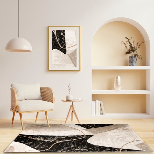 Makro Abra Kusový moderní koberec Kashmir KR205S Mramor černý žlutý krémový Rozměr: 100x200 cm