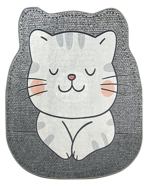 ASIR Kulatý dětský koberec (80 cm) NEKO šedý s kočkou