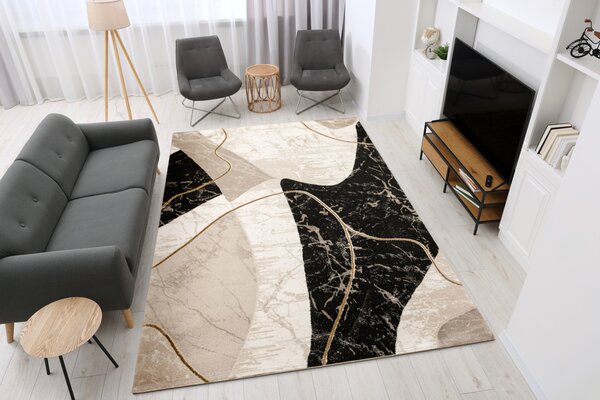 Makro Abra Kusový moderní koberec Kashmir KR205S Mramor černý žlutý krémový Rozměr: 100x200 cm