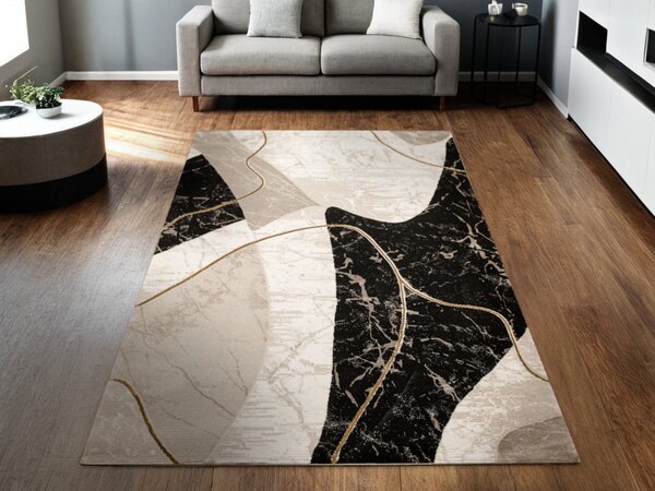 Makro Abra Kusový moderní koberec Kashmir KR205S Mramor černý žlutý krémový Rozměr: 100x200 cm