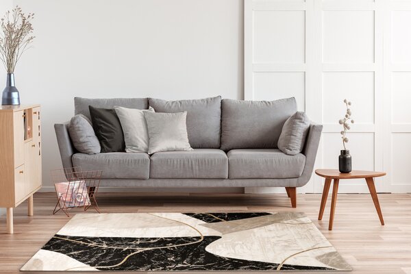 Makro Abra Kusový moderní koberec Kashmir KR205S Mramor černý žlutý krémový Rozměr: 100x200 cm