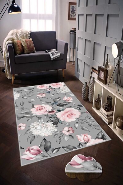 ASIR Koberec (80 x 120) HMNT168 šedý s květinami