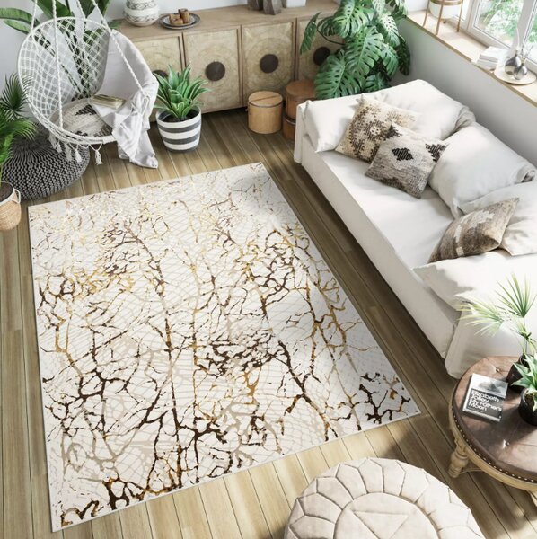 Makro Abra Kusový koberec GOLDEN MZ39C Abstraktní Moderní krémový hnědý Rozměr: 80x150 cm