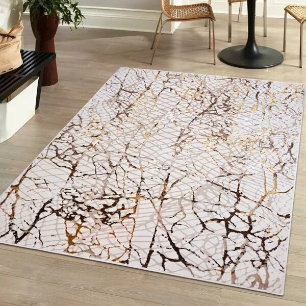 Makro Abra Kusový koberec GOLDEN MZ39C Abstraktní Moderní krémový hnědý Rozměr: 80x150 cm