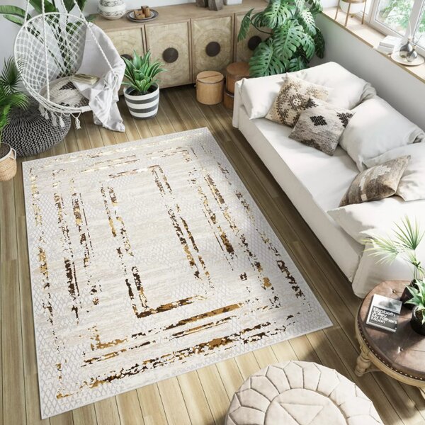 Makro Abra Kusový koberec GOLDEN MZ38K Moderní Klasický krémový hnědý Rozměr: 80x150 cm