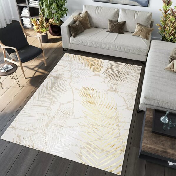 Makro Abra Kusový koberec GOLDEN NA37G Listy Moderní krémový Rozměr: 80x150 cm