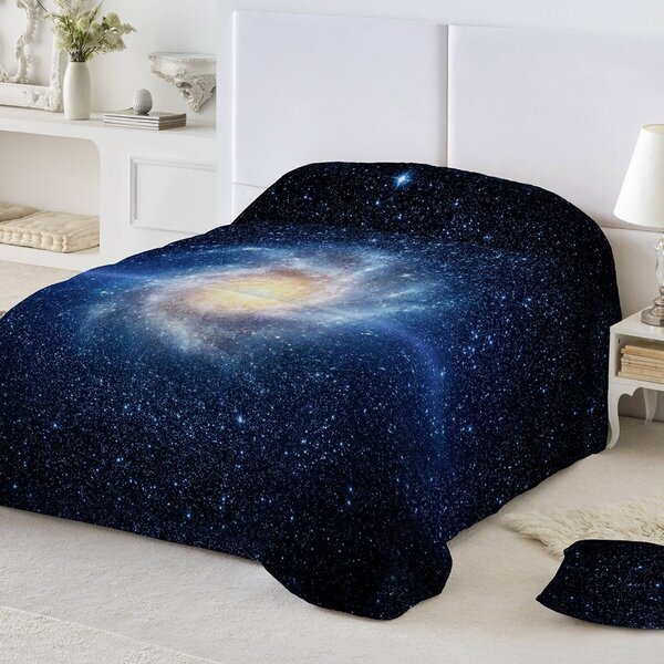 Přikrývka z mikrovlákna s potiskem Galaxie 200g/m2 modrá 140x200 cm