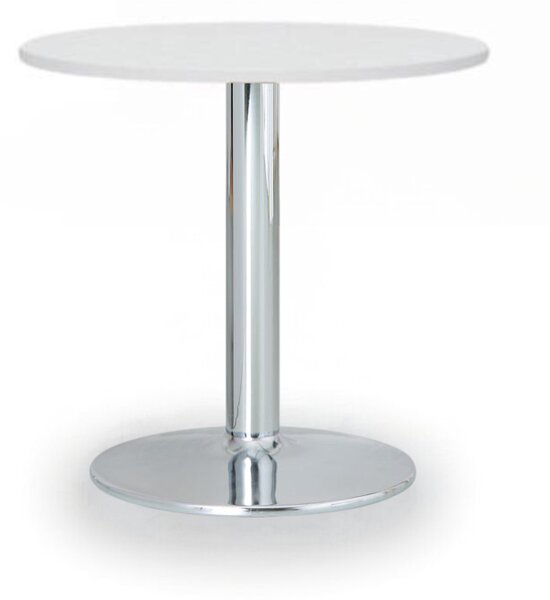 Konferenční stolek ZEUS II, průměr 60 cm, chromovaná podnož, bílá