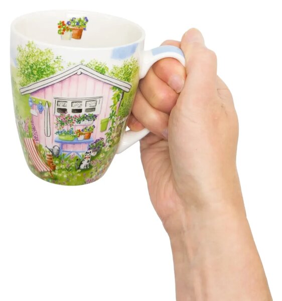 Hrnek Pohoda na zahradě, 350 ml, PPD, New Bone China porcelán, motiv zahrady a kočky