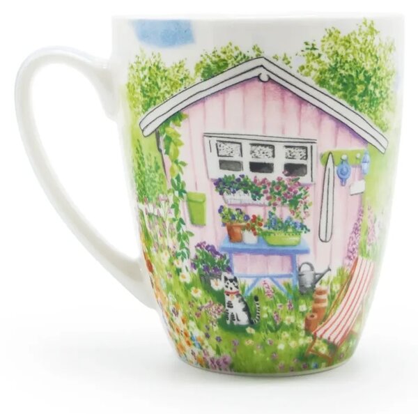 Hrnek Pohoda na zahradě, 350 ml, PPD, New Bone China porcelán, motiv zahrady a kočky