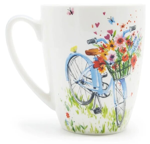 Hrnek Výlet na kole, 350 ml, PPD, New Bone China porcelán, motiv kola a lučních květin