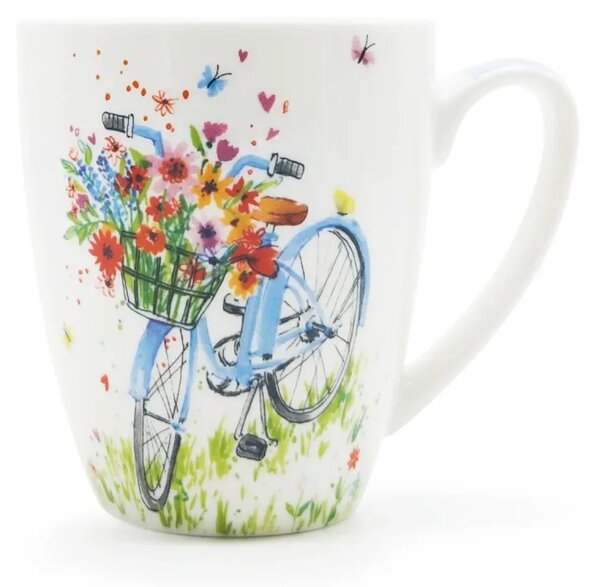 Hrnek Výlet na kole, 350 ml, PPD, New Bone China porcelán, motiv kola a lučních květin