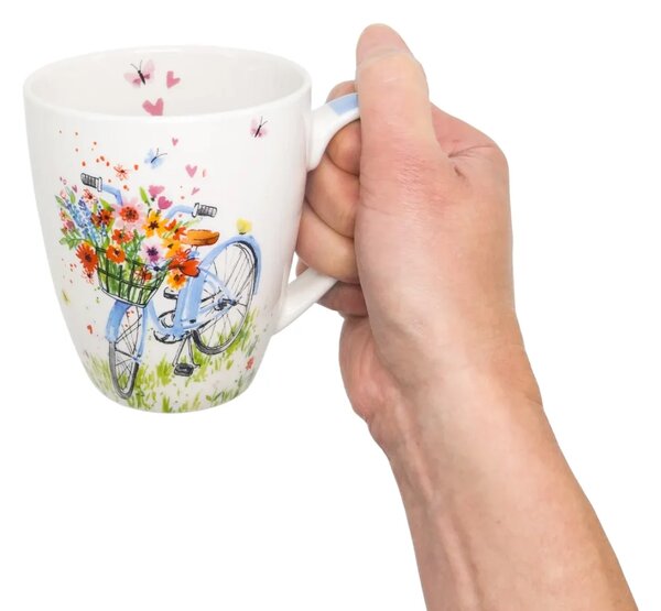 Hrnek Výlet na kole, 350 ml, PPD, New Bone China porcelán, motiv kola a lučních květin