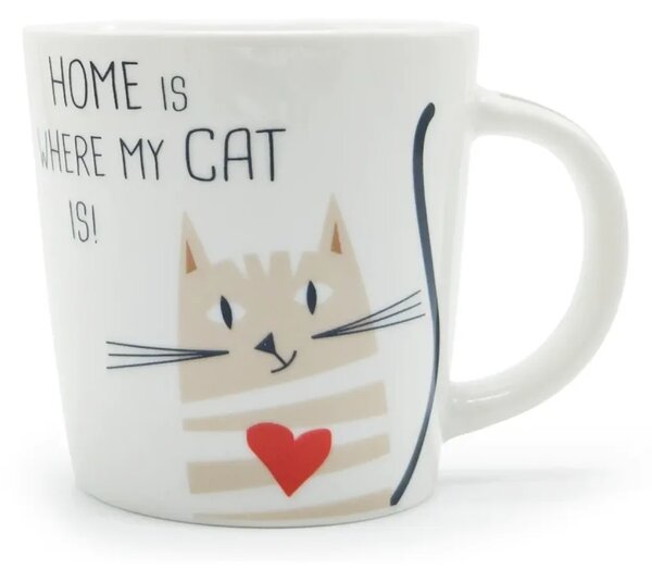 Hrnek Home is where my cat is, PPD, 400 ml, s kočkou a krabičkou