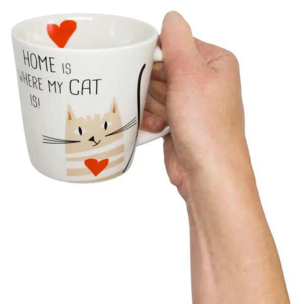 Hrnek Home is where my cat is, PPD, 400 ml, s kočkou a krabičkou